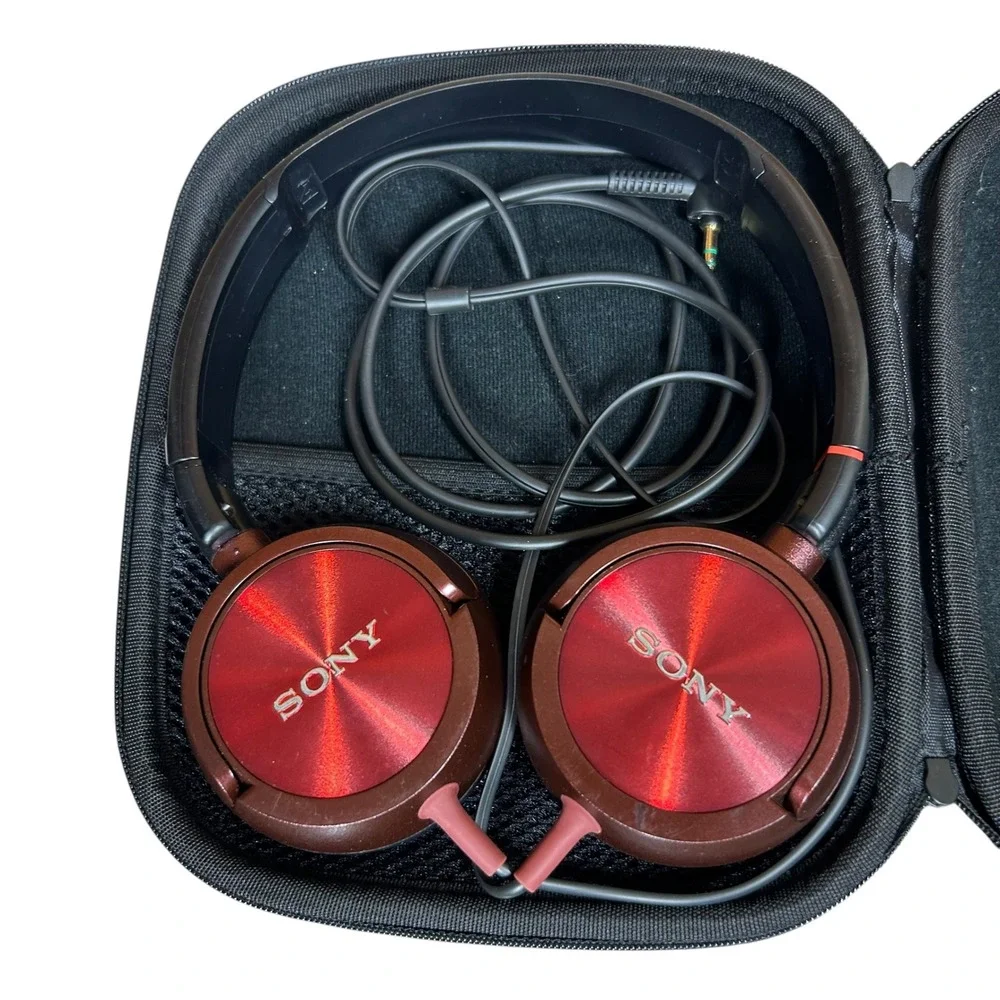 Sony MDR-ZX600 Wired On-Ear Headphones Metallic Red Black with Carrying Case